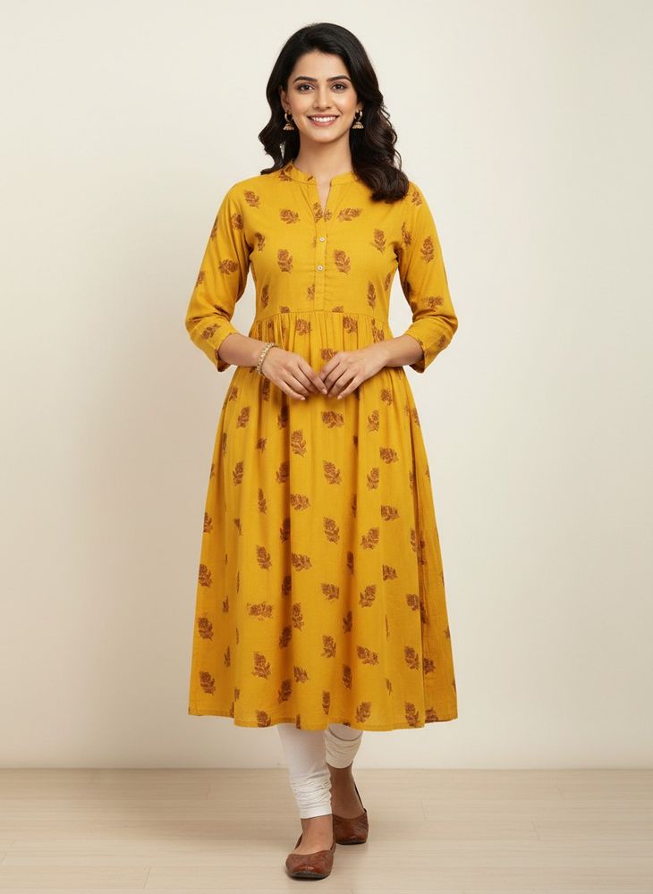 Yellow Printed Kurti