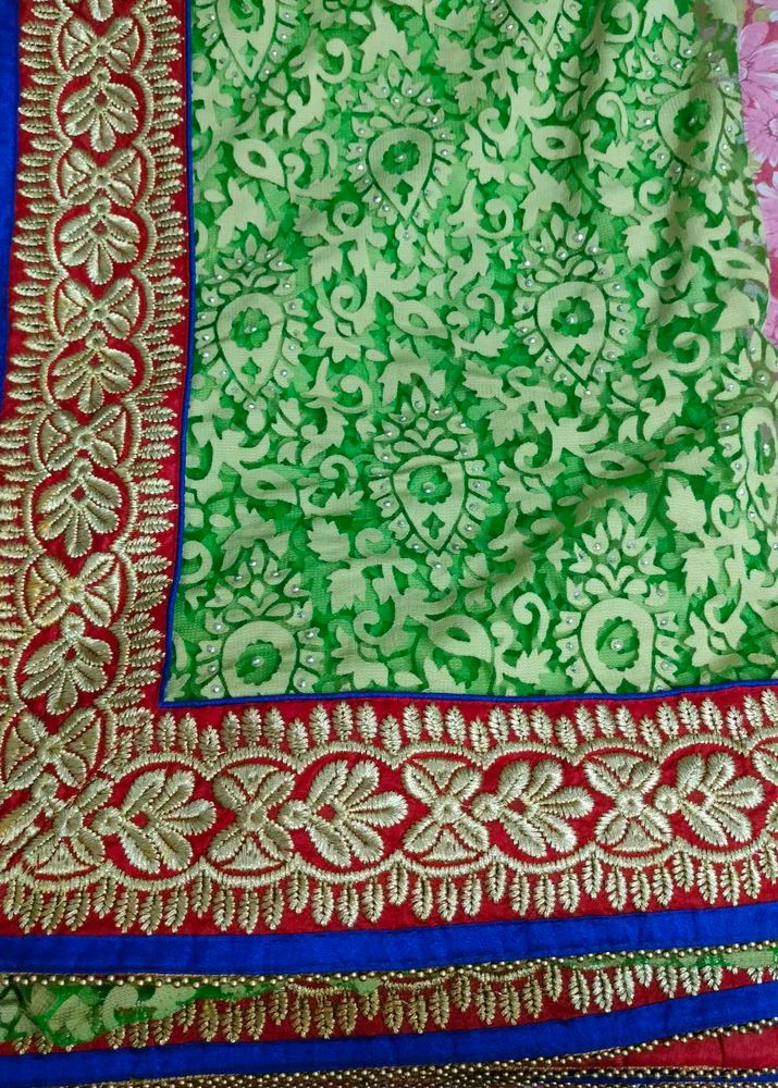 GREEN SAREE WITH RED BORDER