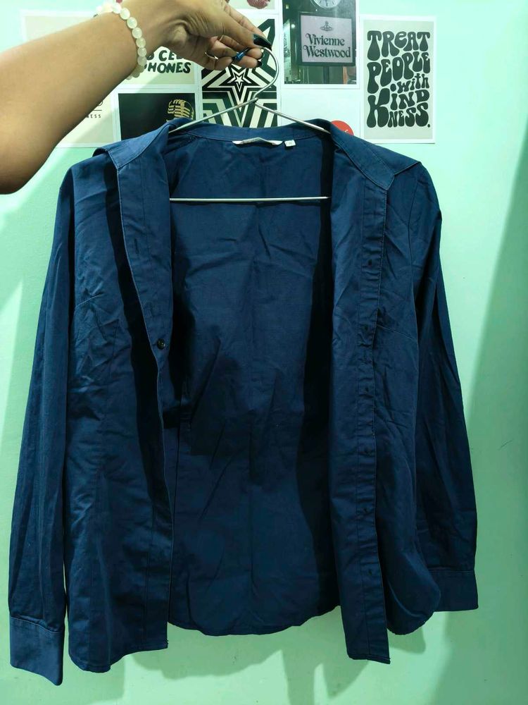 Classic Navy Blue Collared Shirt
