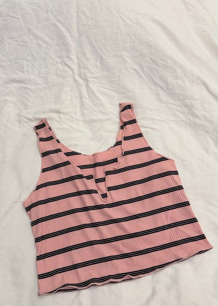 Pink Striped Crop Top