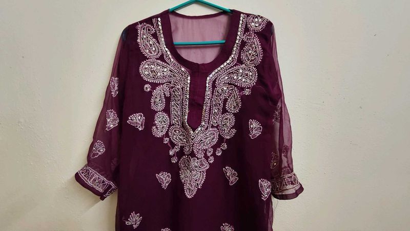 Elegant Embroidered chickenkari Kurta with lining