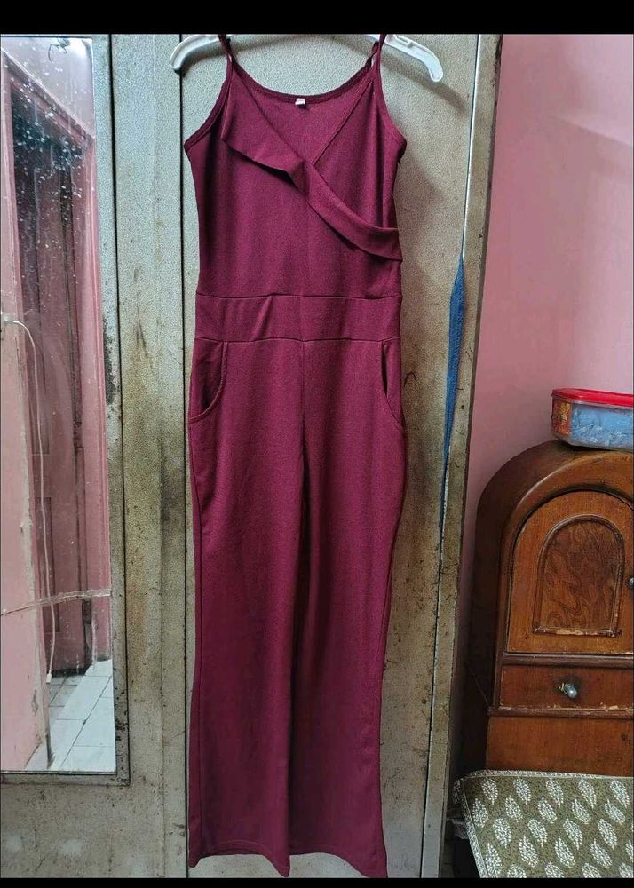 Maroon Spaghetti Strap Jumpsuit