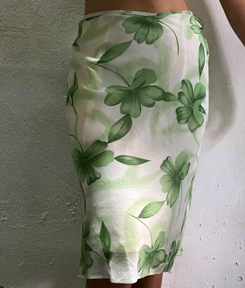 Sheer Floral Print Midi Skirt