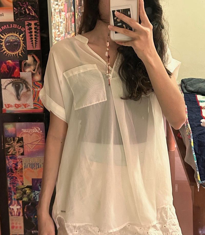 White Sheer Formal Blouse