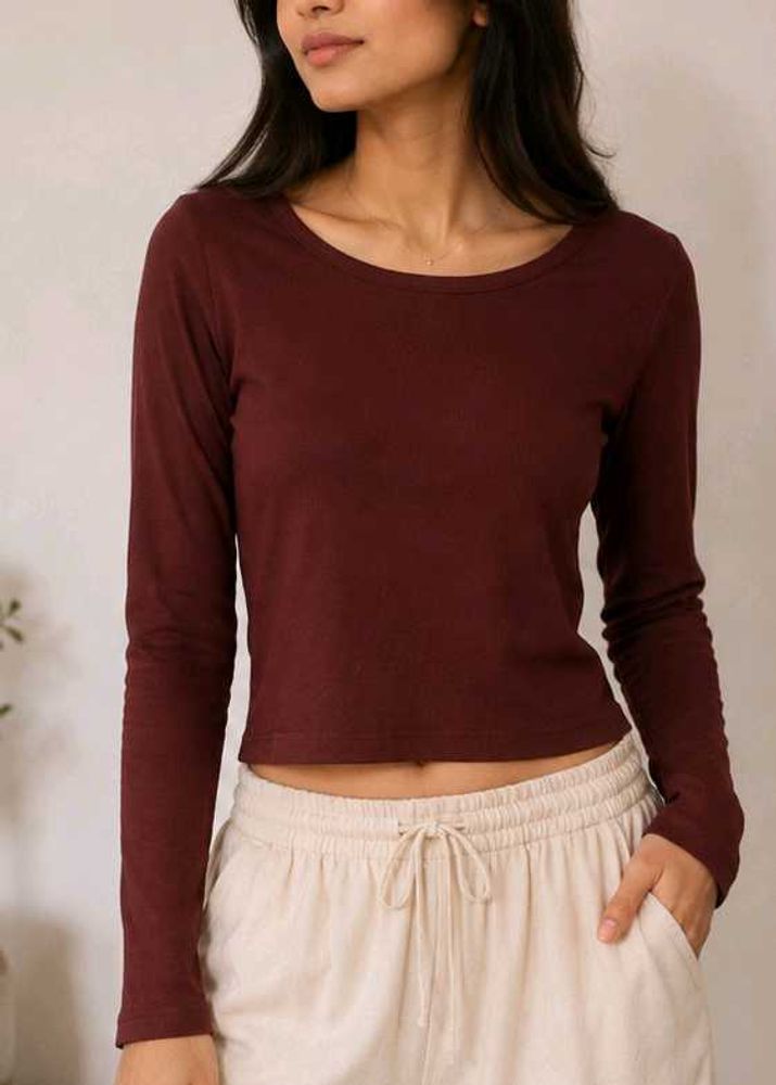 Brown Long Sleeve Crop Top unused