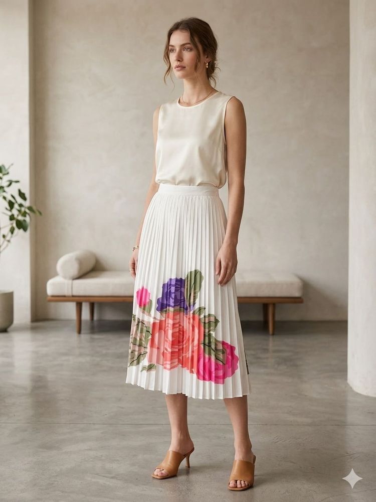 Floral Pleated Midi Skirt