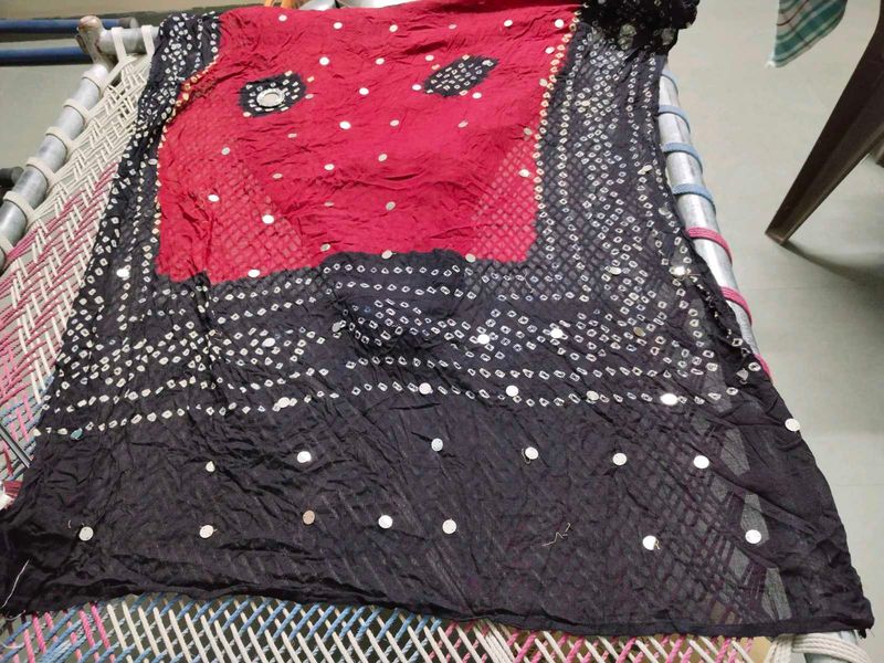 Red &amp; Black Mirror Work Dupatta