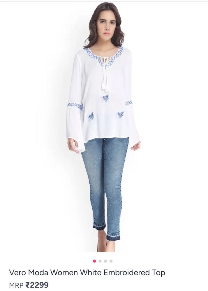 Vero Moda White Embroidered Bell Sleeve Top