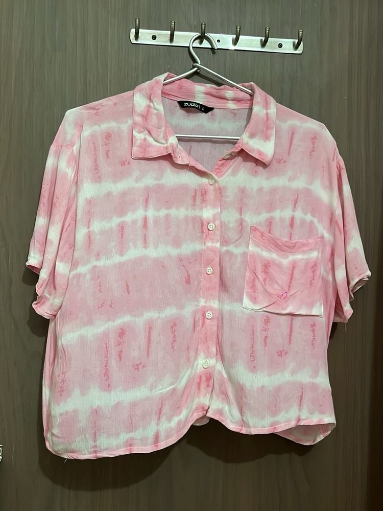 zudio Pink Tie-Dye Button-Up Shirt for L