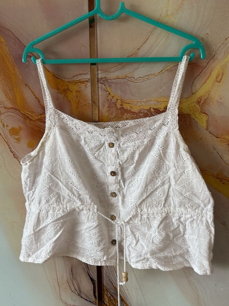 Boho White Eyelet Cropped Tank Top