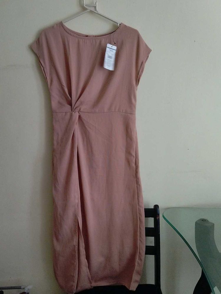 Peach Twist Front Midi Dress