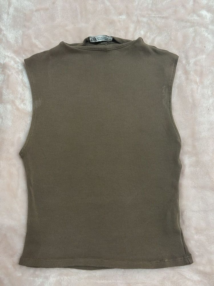 ZARA Basic Olive Green Sleeveless Top