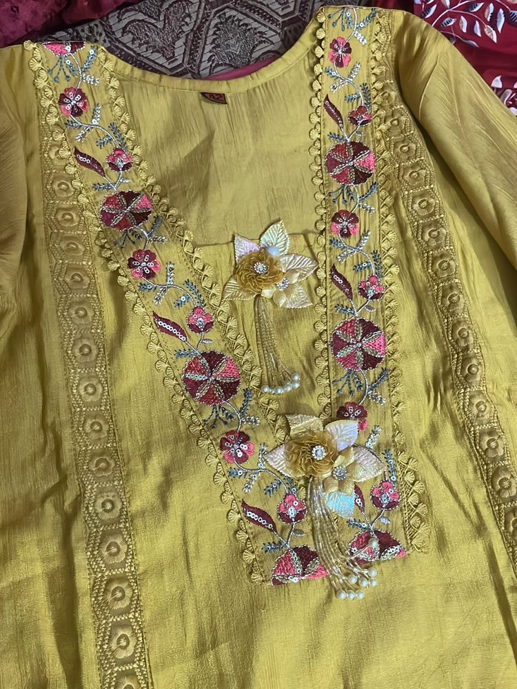 New Mustard Kurta Set With Dupatta
