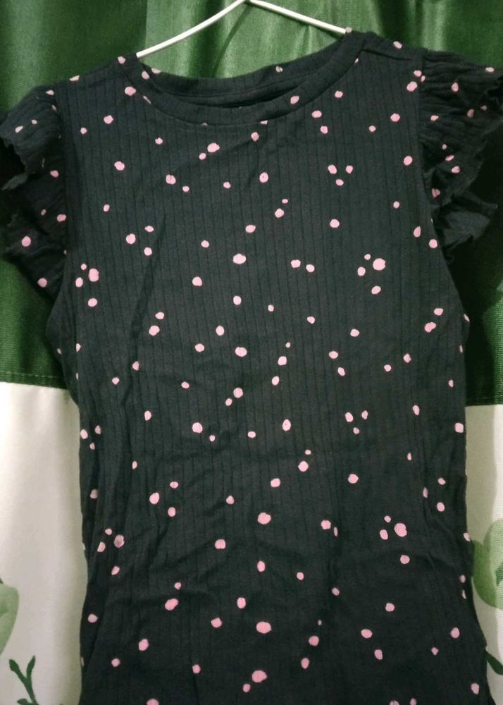 Cute Polka Dot Flutter Sleeve body fitted  Top