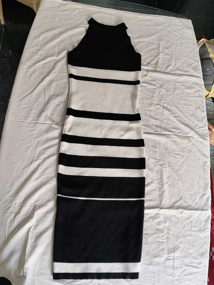 Black &amp; White Striped Bodycon Dress