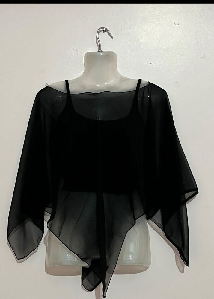 y2k Sheer Black Cape  no tank top
