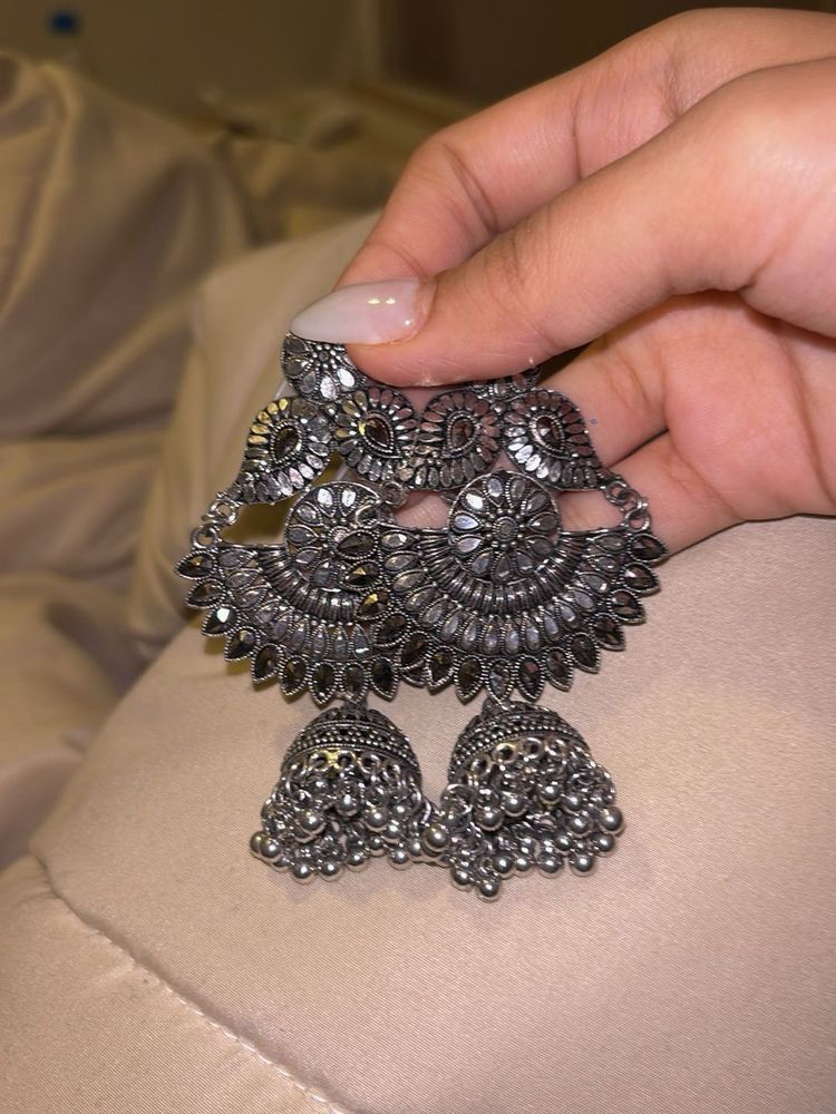 Oxidized Silver Jhumka Earrings