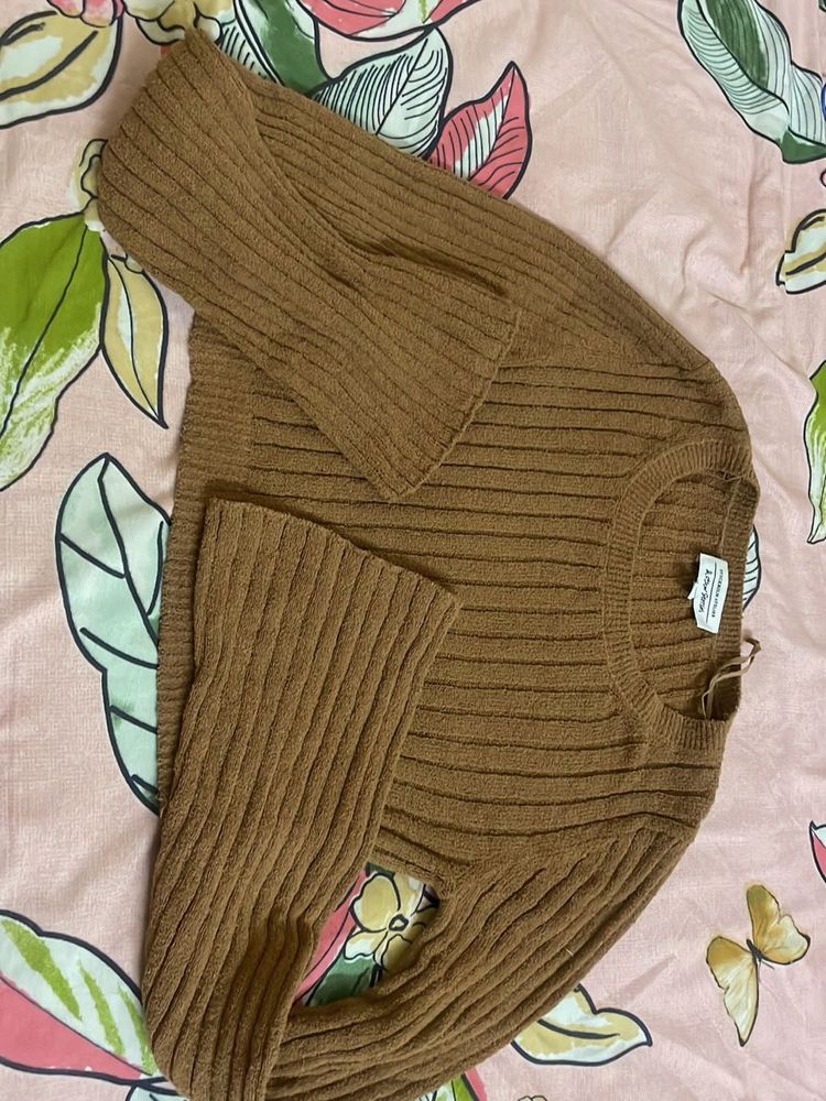 Brown Ribbed Knit Sweater