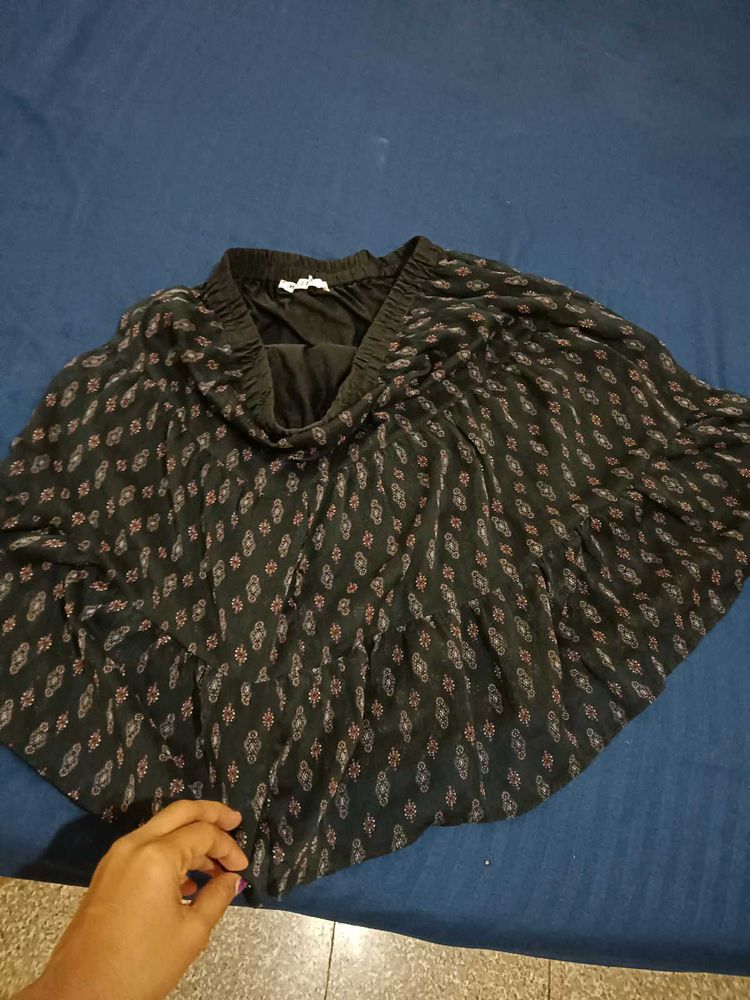 Boho Print Black Skirt
