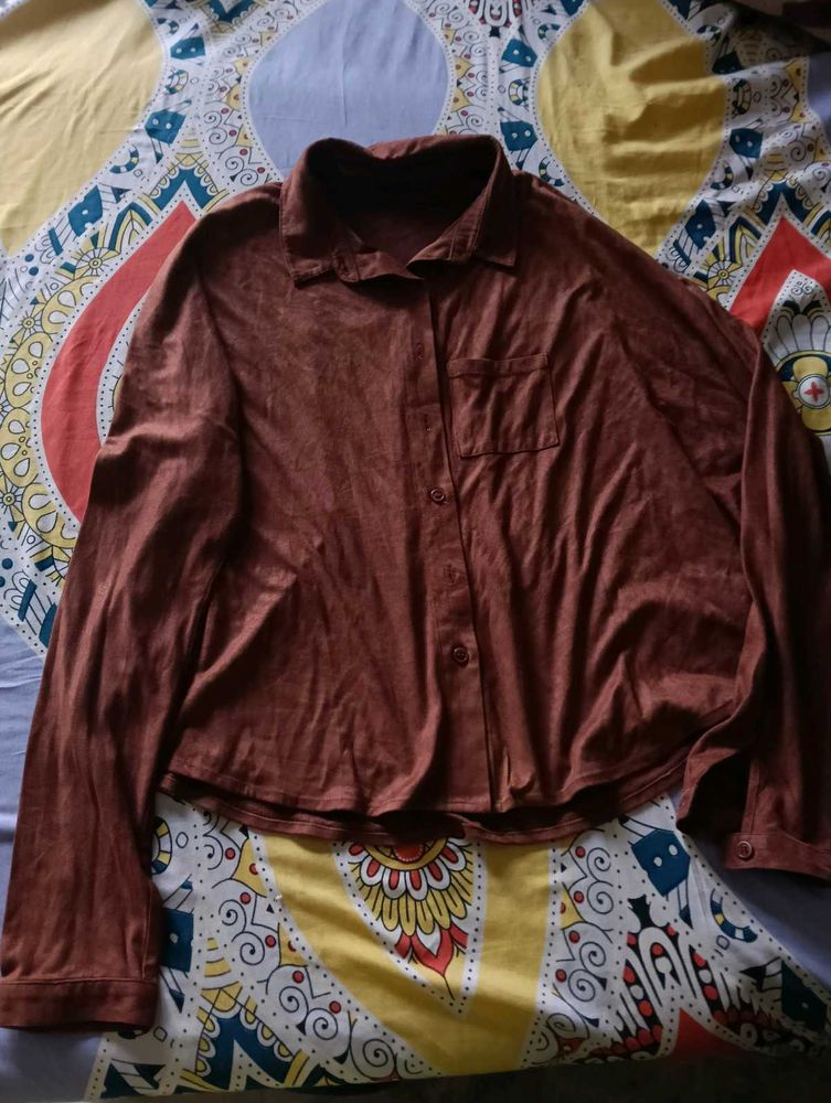 Brown chic Long Sleeve Button-Up Top...