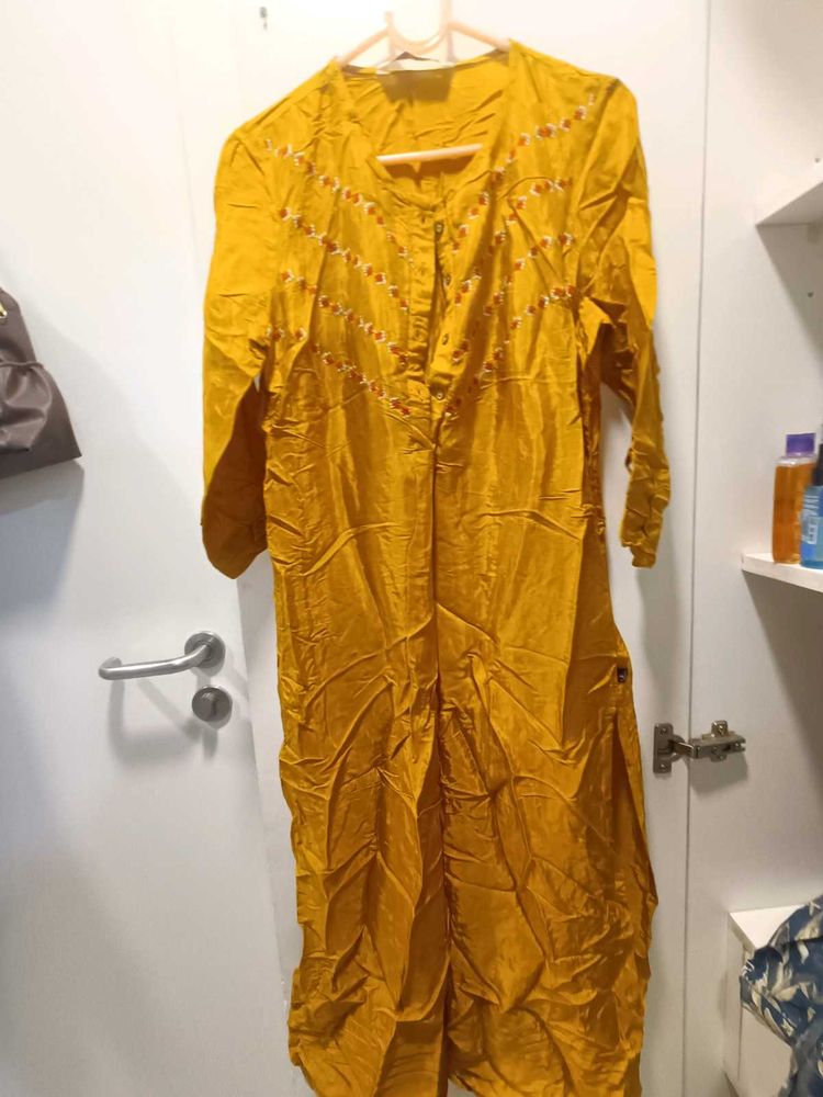 Mustard Embroidered Kurta
