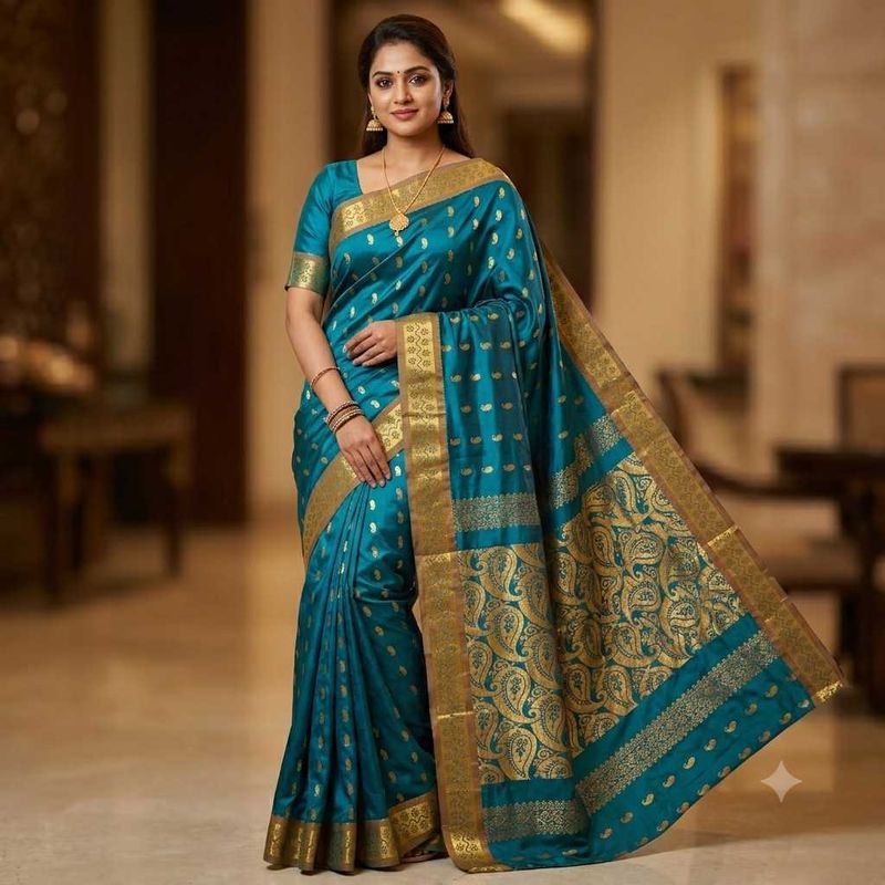 💫 Royal Peacock 🦚 Blue Synthetic Silk Saree 💫
