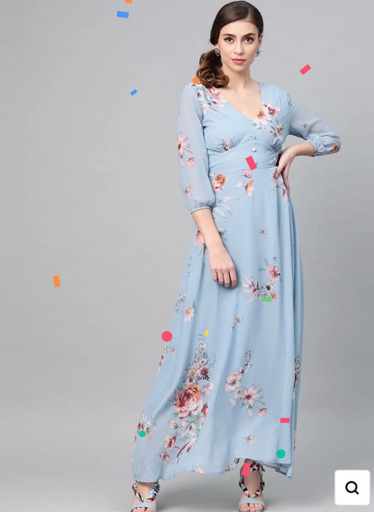 Light Blue Floral Maxi Dress