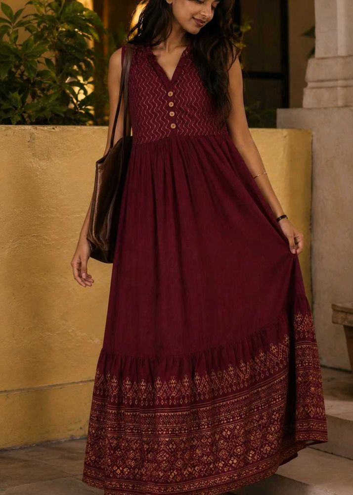 Maroon Ethnic Maxi Dress