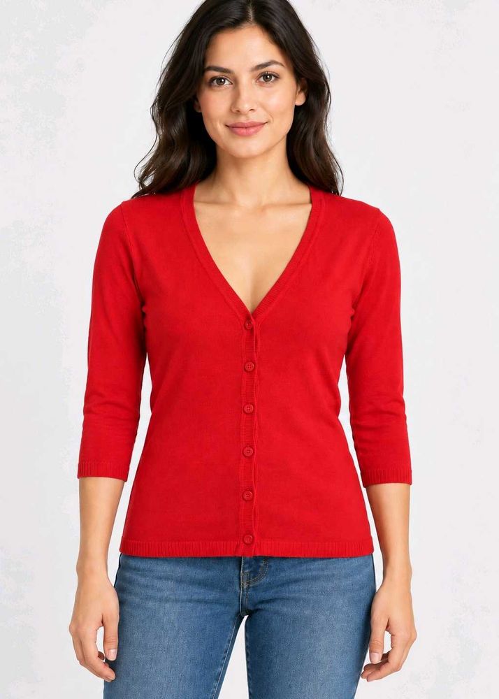 Classic Red V-Neck Cardigan