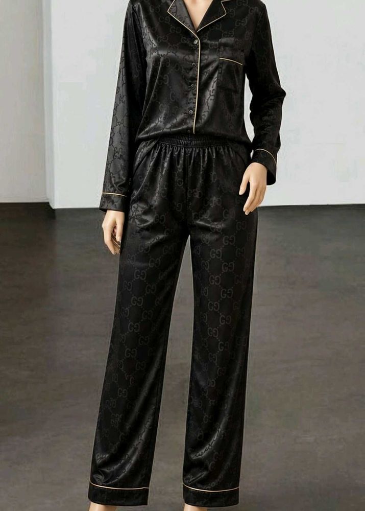 Black Satin Pajama Set