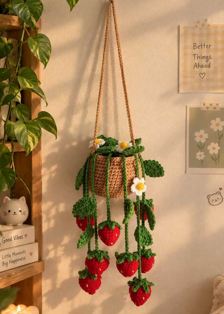 Crocheted Strawberry Plant Hanger