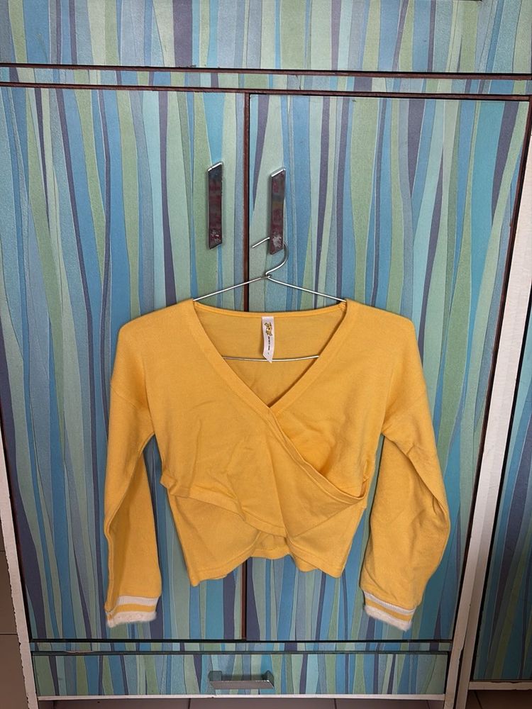 Yellow V-Neck Wrap Crop Top