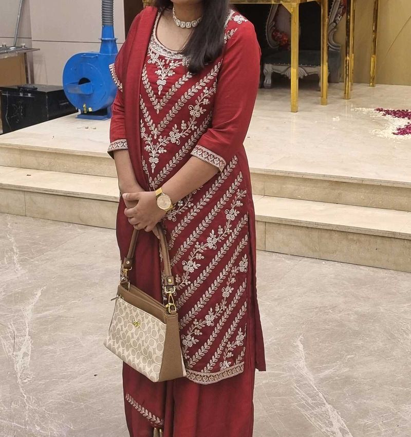 Elegant Maroon Embroidered Kurta Set