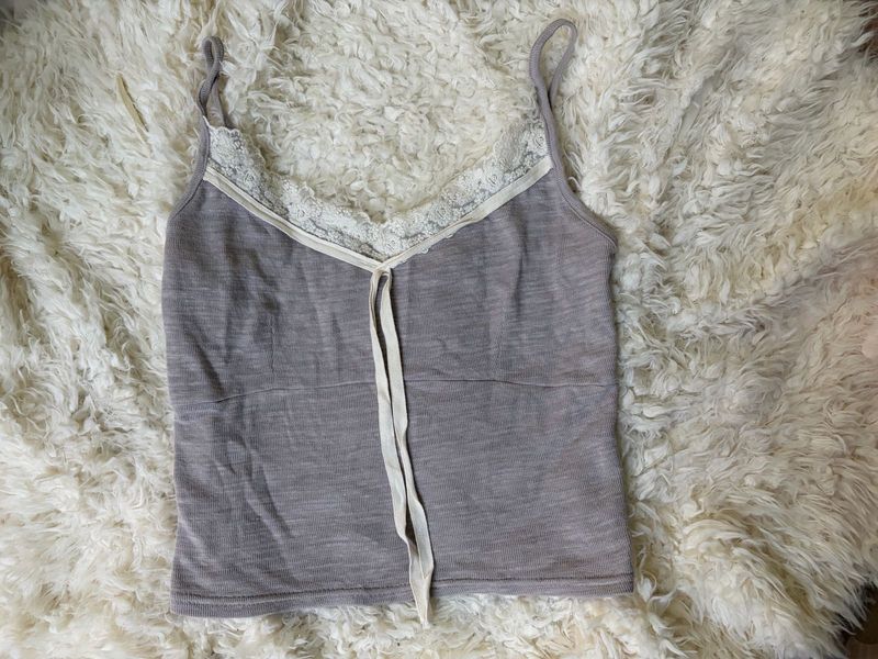 Grey Lace Trim Cami Top