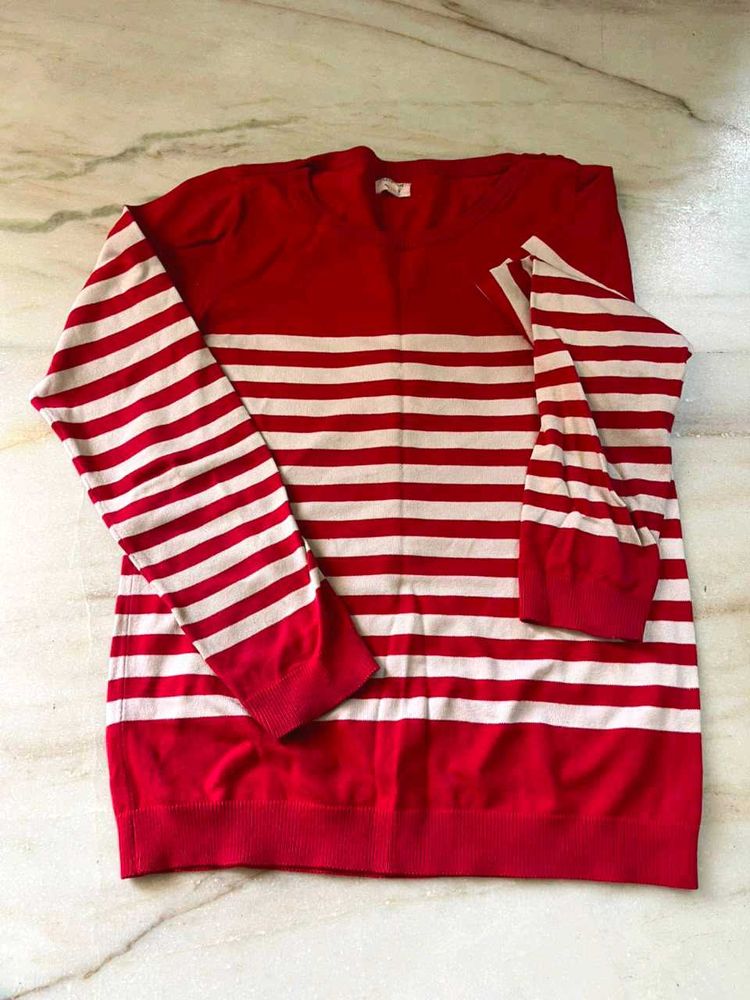 Red &amp; White Striped Knit pullover