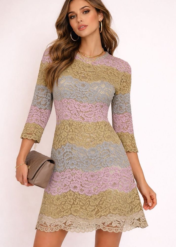 Chic Lace Striped Mini Dress