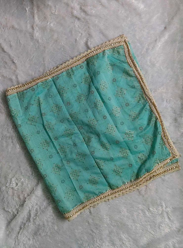 Beautiful Teal Dupatta with Gold Print