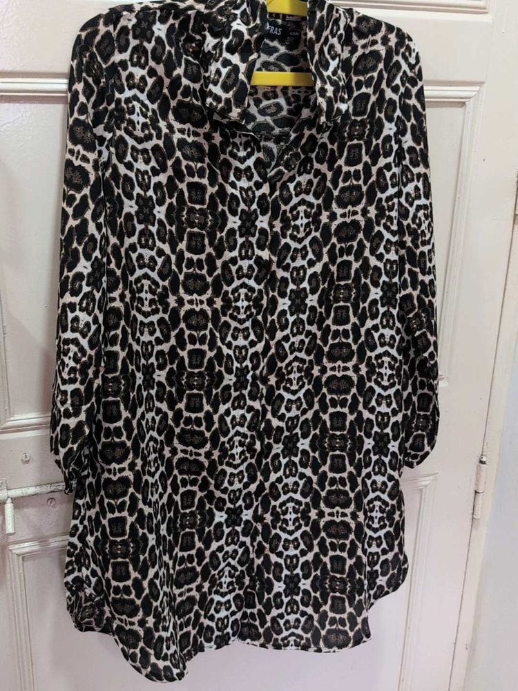 Stylish Leopard Print Tunic Top with Belt