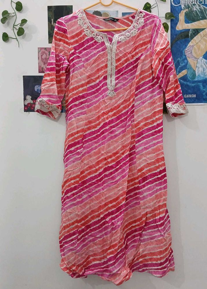 Pink Striped Tunic with Lace Detail