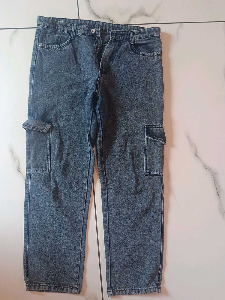 Women’s Dark Blue Denim Cargo Jeans | Slim/Narrow