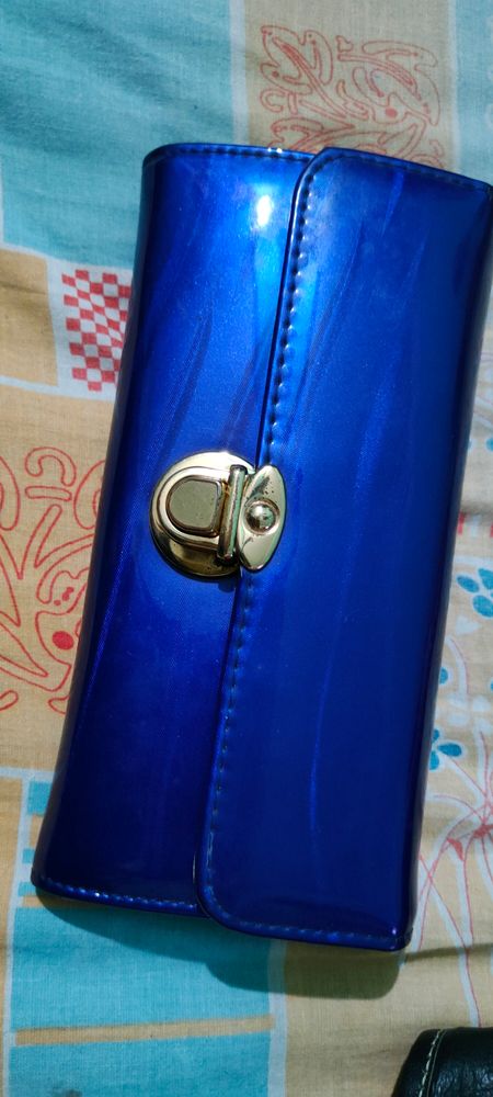 Blue glossy Glitter party clutch