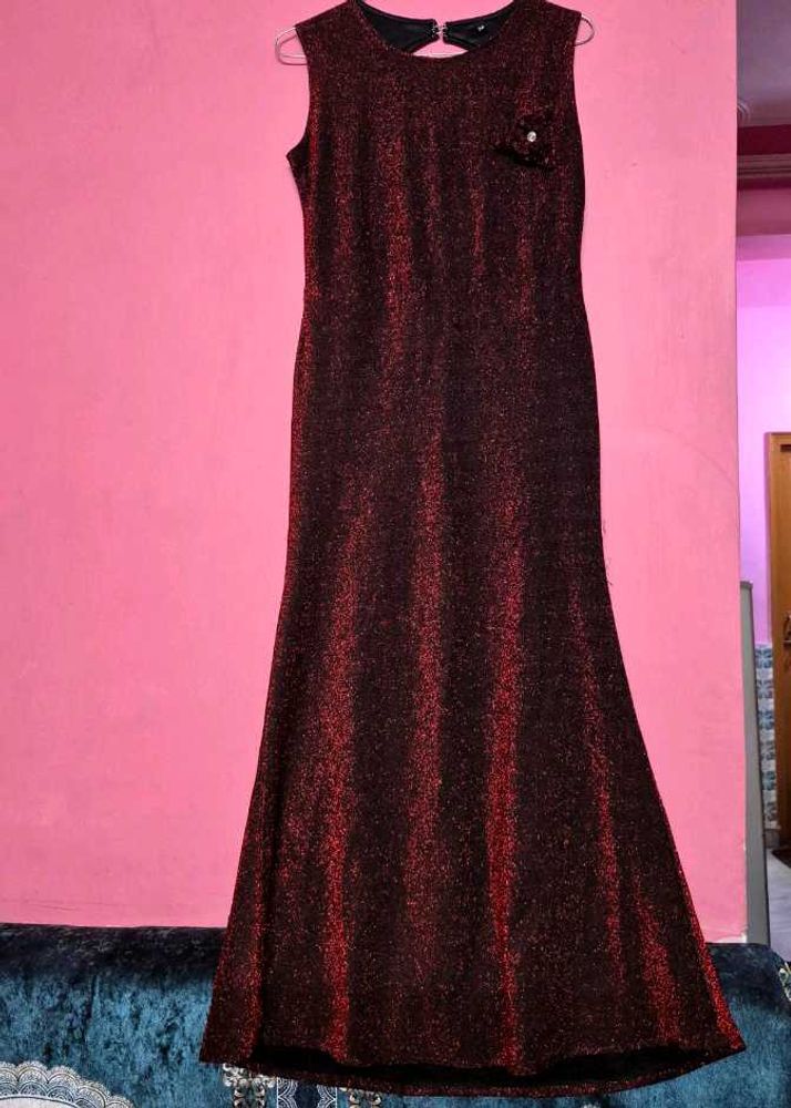 Maroon sparkling gown with bead detailing