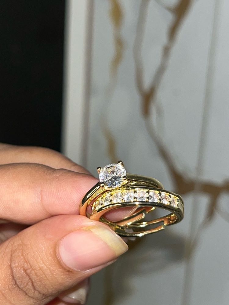 Anti Tarnish Gold Ring Set with Cubic Zirconia