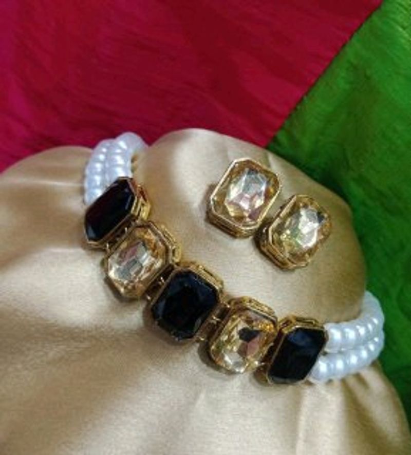 Elegant Pearl &amp; Gemstone Choker Set