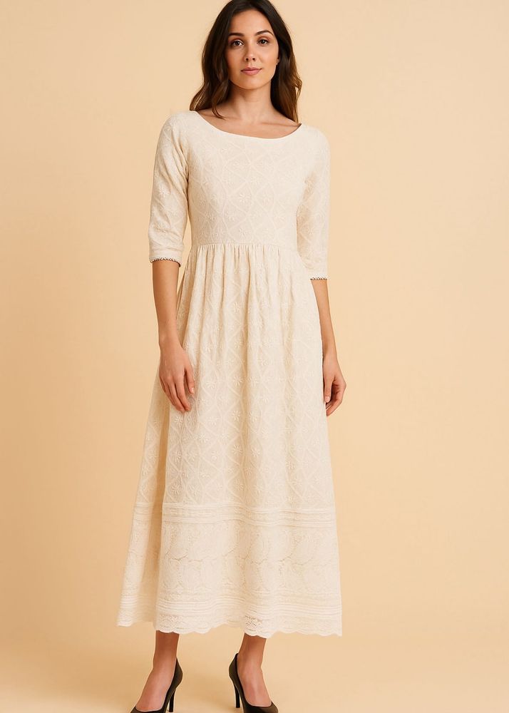Aacho White Dress With Dupatta