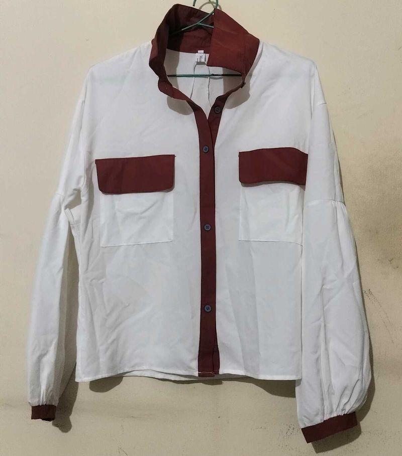 Chic White &amp; Maroon Blouse