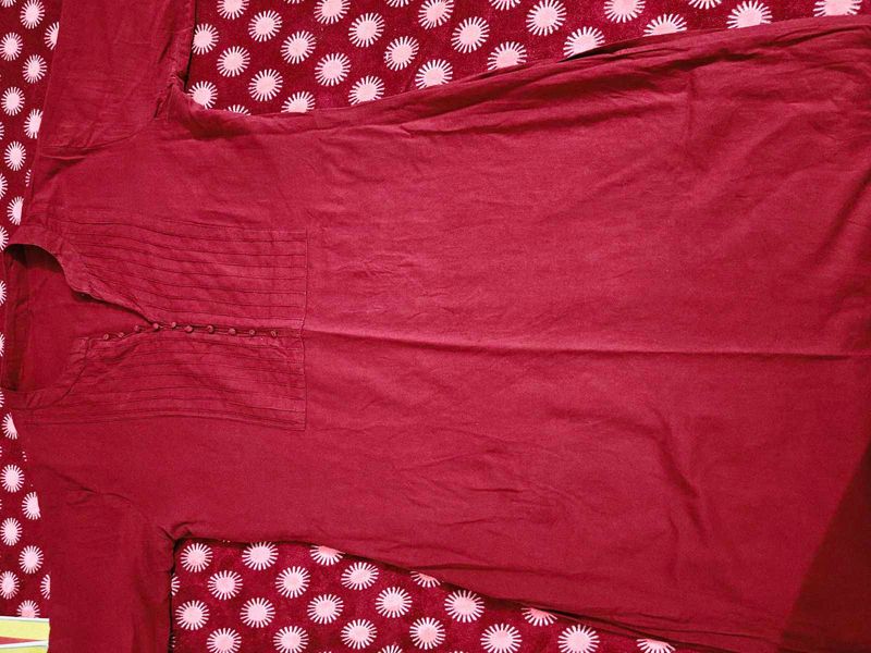 Maroon Cotton Kurta
