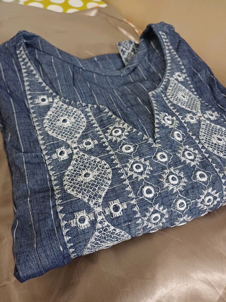 Shark Grey Kurti ,Simple Kari, V Neck, L Size