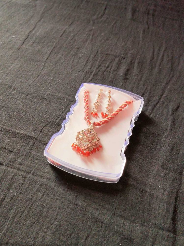 orange &amp; Silver Necklace and Earring Set