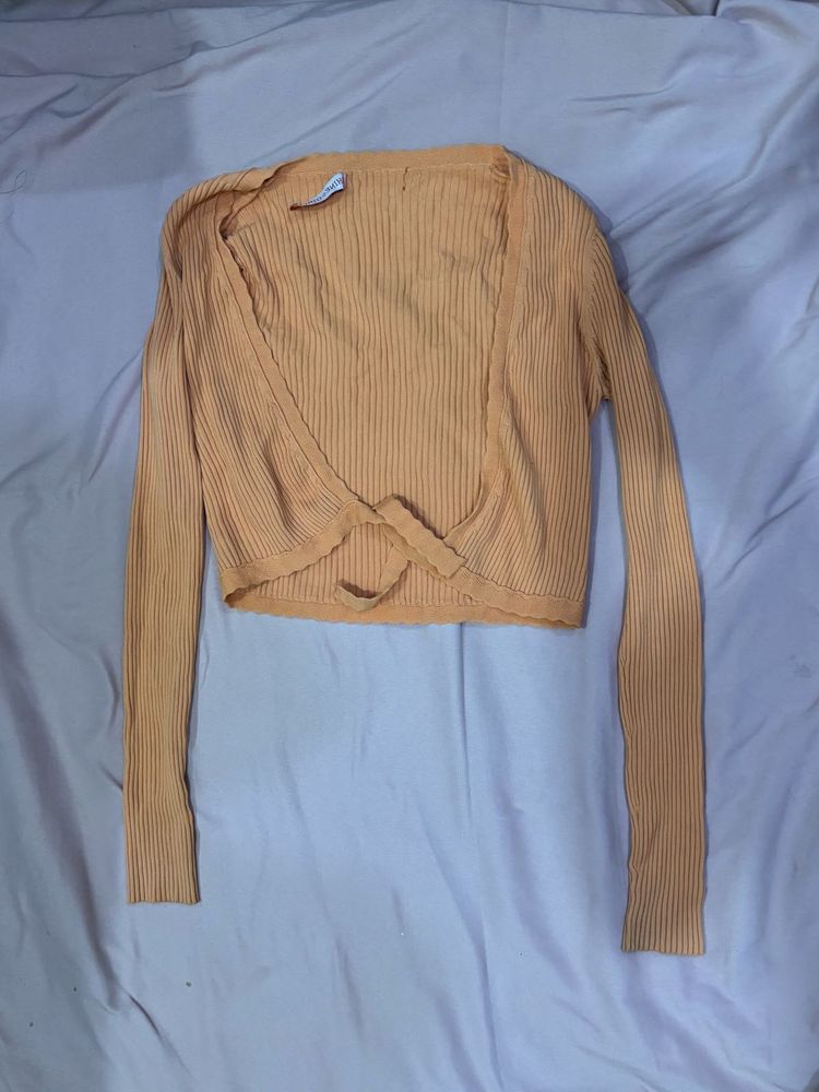Orange Cropped Knit Cardigan